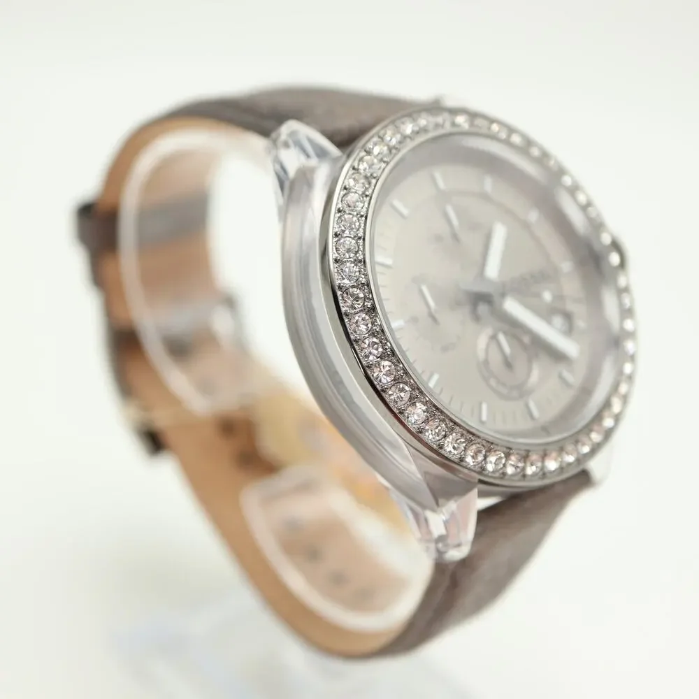 Fossil Decker 42mm Clear Chronograph Watch Gray Leather CH2842 NWT New Battery